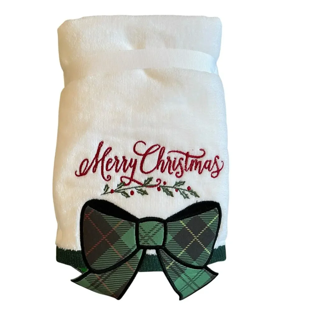 Rachel Zoe CHRISTMAS Plaid Bow Hand Towels Set of 2 Holiday Tartan New